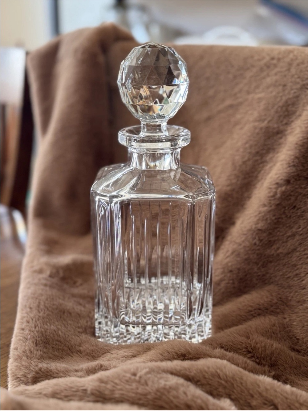 Vtg Gorham  Lead Crystal Whiskey Decanter 10” Tall Square Block Art Nouveau